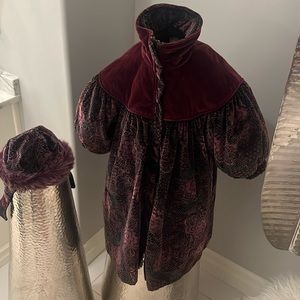 Vintage 1980s Dynasty style size 6X velvet coat matching hat designs by Robin
